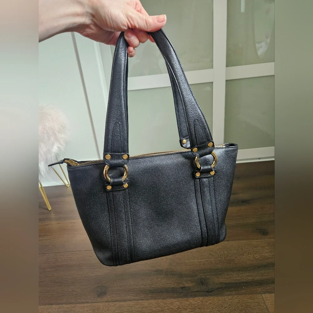 MCM Grained Calfskin Black Leather Shoulder Bag With COA